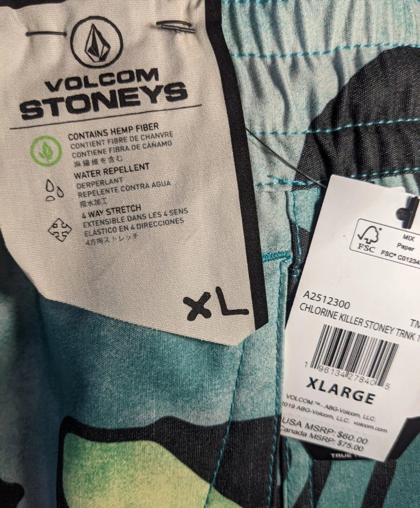 NEW SIZE XL Mens Volcom Boardshorts Polyester 17" Length Chlorine Stoney Trunk