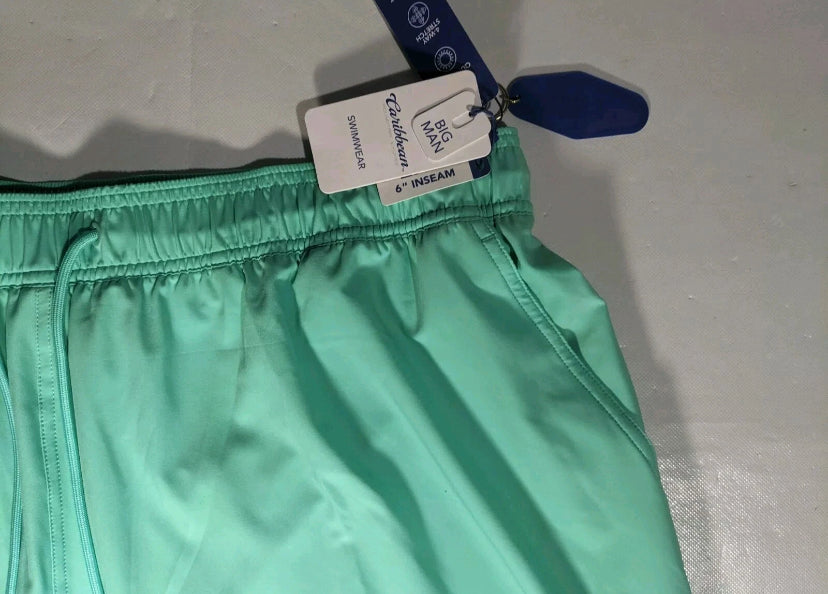 NEW Big Mens 4XB Roundtree & Yorke Caribbean Swim Trunks Quick Dry 6"I Aqua