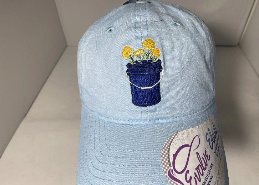 New - Womens Infinity For Her Flower Adjustable Hat Ponytail Opening Baby Blue