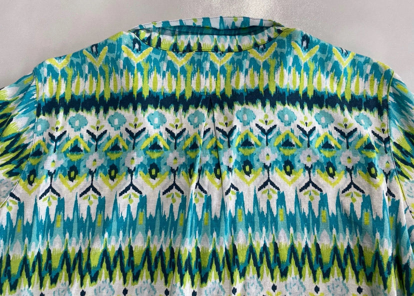 NEW Plus Size 2X Ali Miles Printed Linen Button Front Shirt  3/4 Cuffed Sleeve