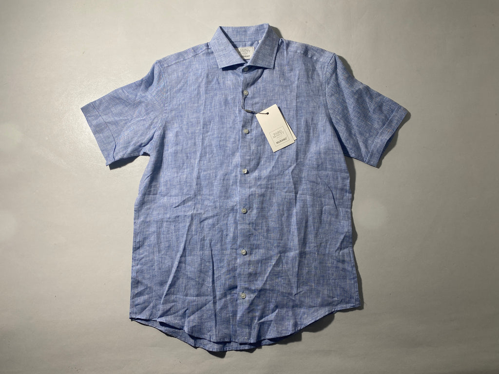 NEW Size S Mens Murano Short Sleeve Button Down Shirt Baird McNutt Linen Blue
