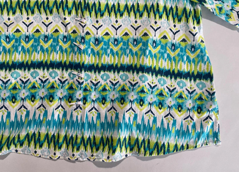 NEW Plus Size 2X Ali Miles Printed Linen Button Front Shirt  3/4 Cuffed Sleeve