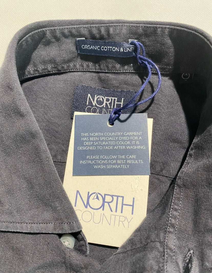 NEW-Size L Mens North Country Long Sleeve Button Down Shirt Linen Dark Navy