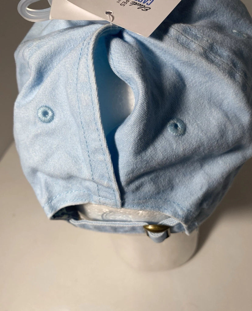 New - Womens Infinity For Her Flower Adjustable Hat Ponytail Opening Baby Blue