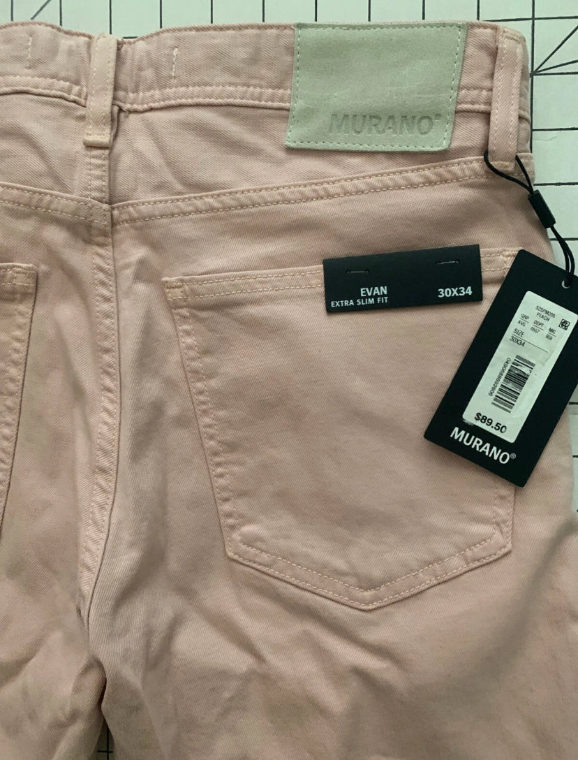 NEW 30 x 34 Mens Murano Avant Garden Evan Extra Slim Fit Flat Pants Peach $90