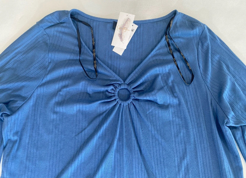 NEW Jessica Simpson Plus Size 2X Keyhole Bell-S Ribbed Tunic Top Sargass Sea $70