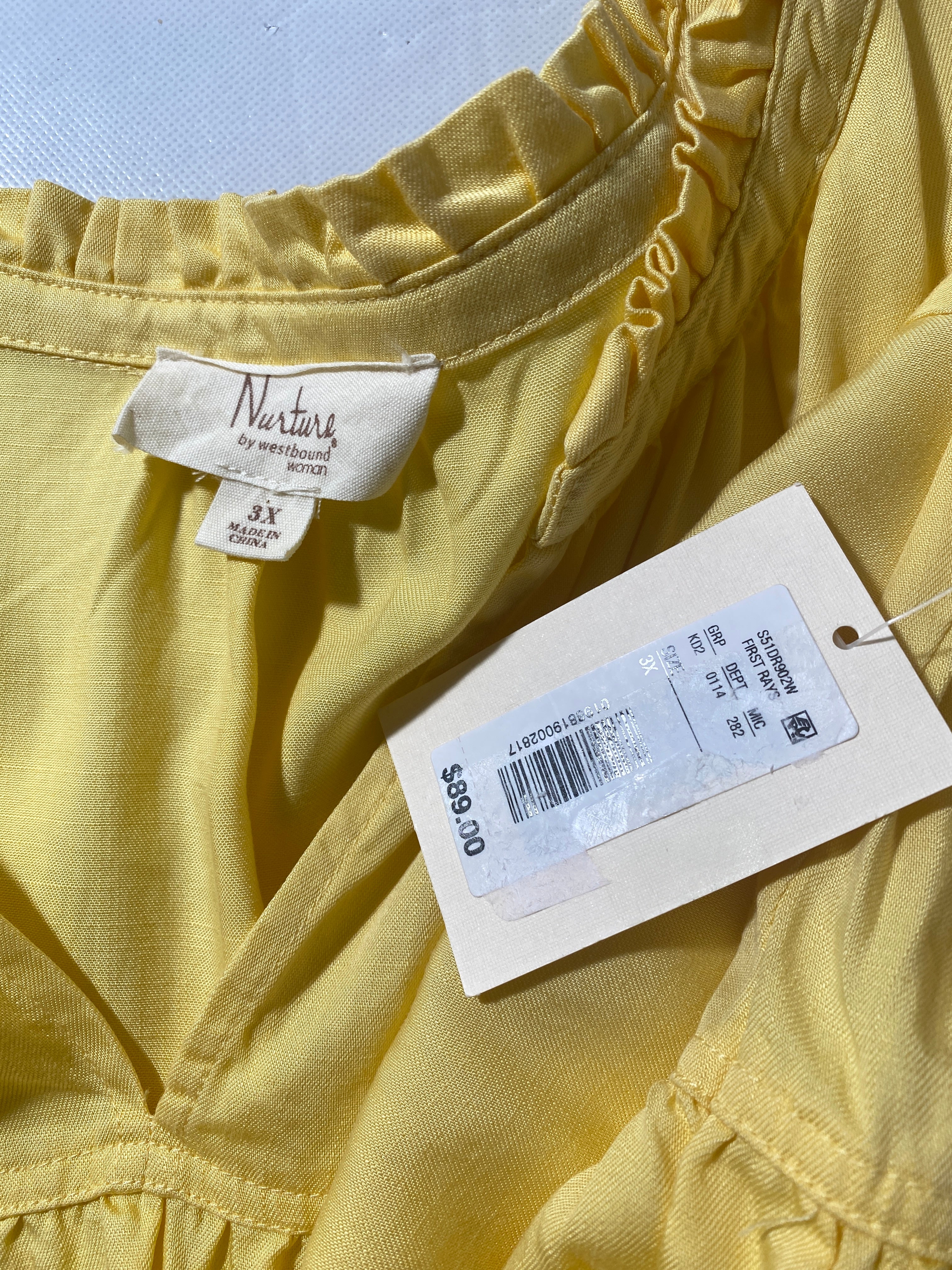 NEW Plus Size 3X Nurture by Westbound 3/4 Sleeve Tiered Short Dress Yellow $89