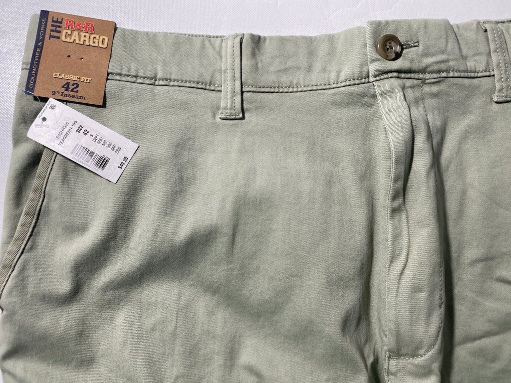NEW Mens Size 42 Roundtree & Yorke R&R Cargo Short Cotton Blend 9"I Teagreen $50