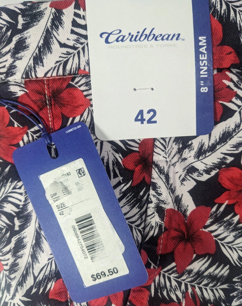 NEW Size 42 Men's R&Y Caribbean Chino Shorts 8"I Lyocell Blend Red Floral
