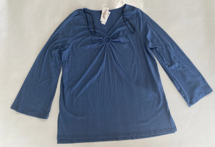 NEW Jessica Simpson Plus Size 2X Keyhole Bell-S Ribbed Tunic Top Sargass Sea $70