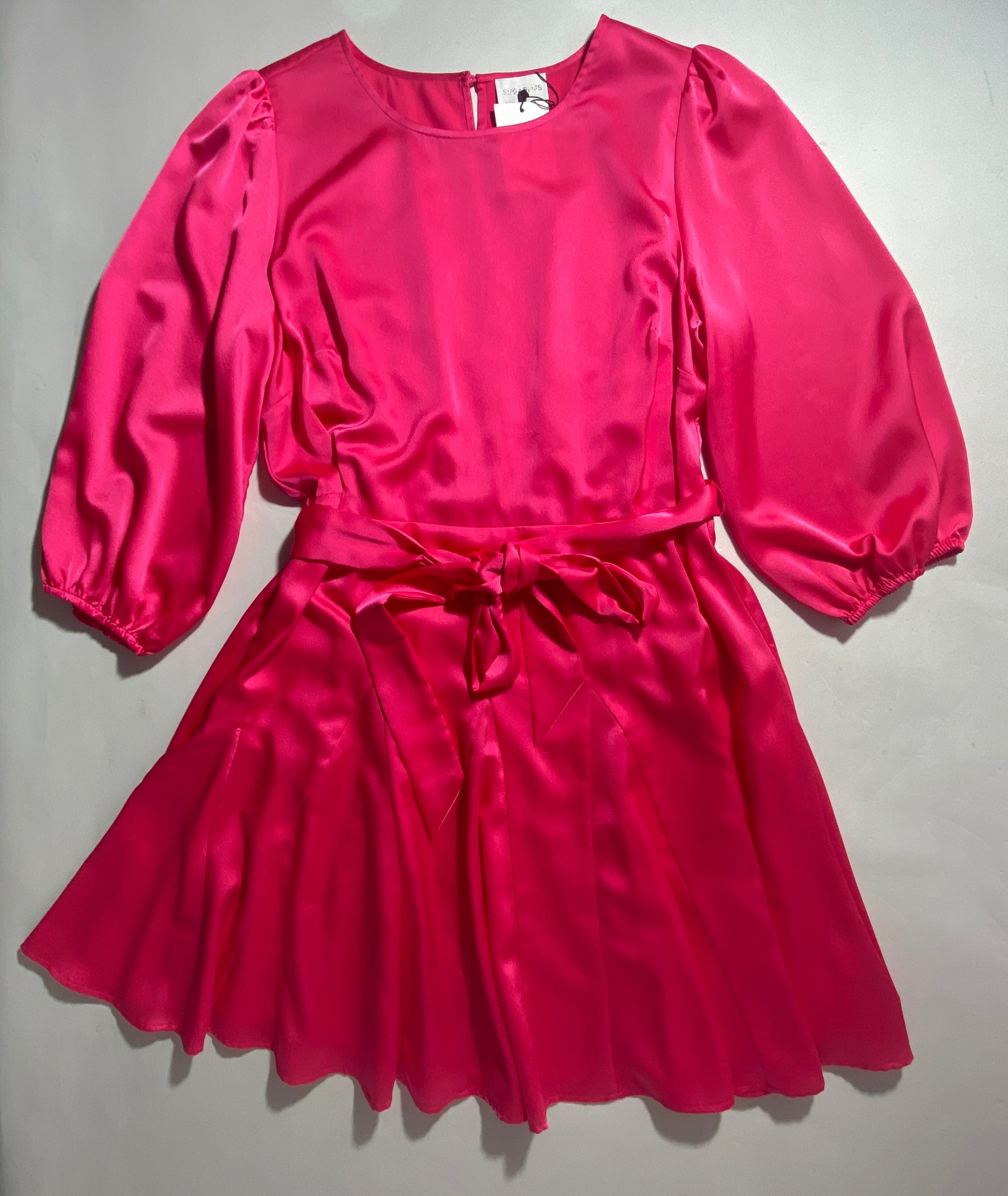 NEW Plus Size Women's SugarLips Fuschia Ruffle Mini 3/4 Sleeve Dress $79