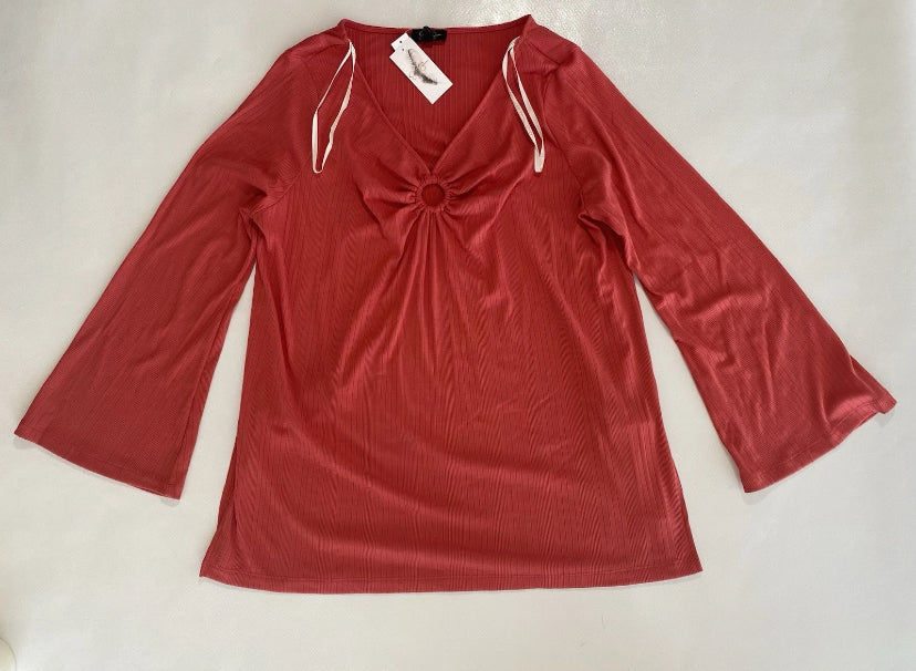NEW Jessica Simpson Plus Size 2X Keyhole Bell-S Ribbed Tunic Top Baked Apple $70