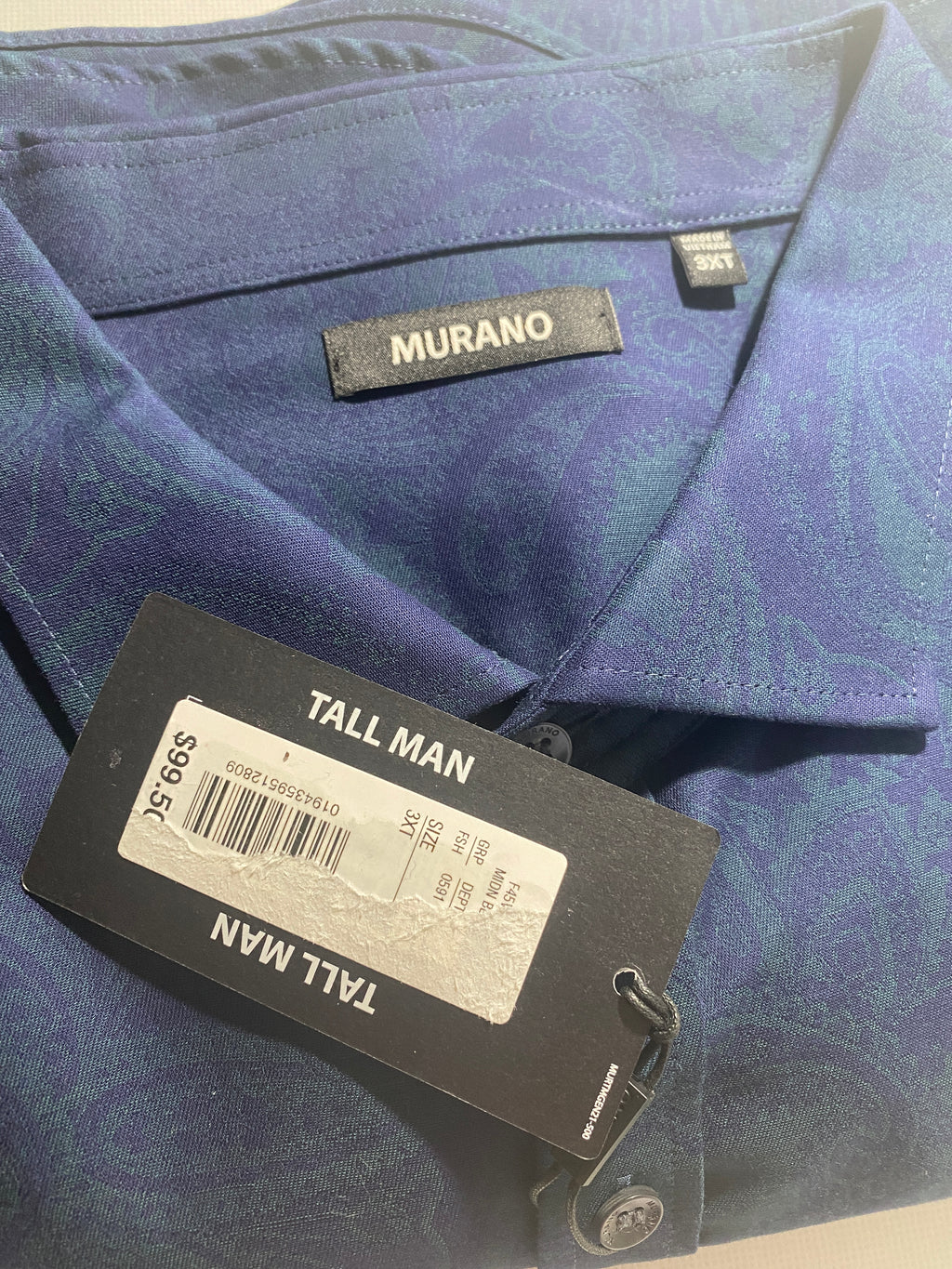 NEW 3XT Tall Murano Long Sleeve Button Front Shirt Cotton Midnight Blue $100