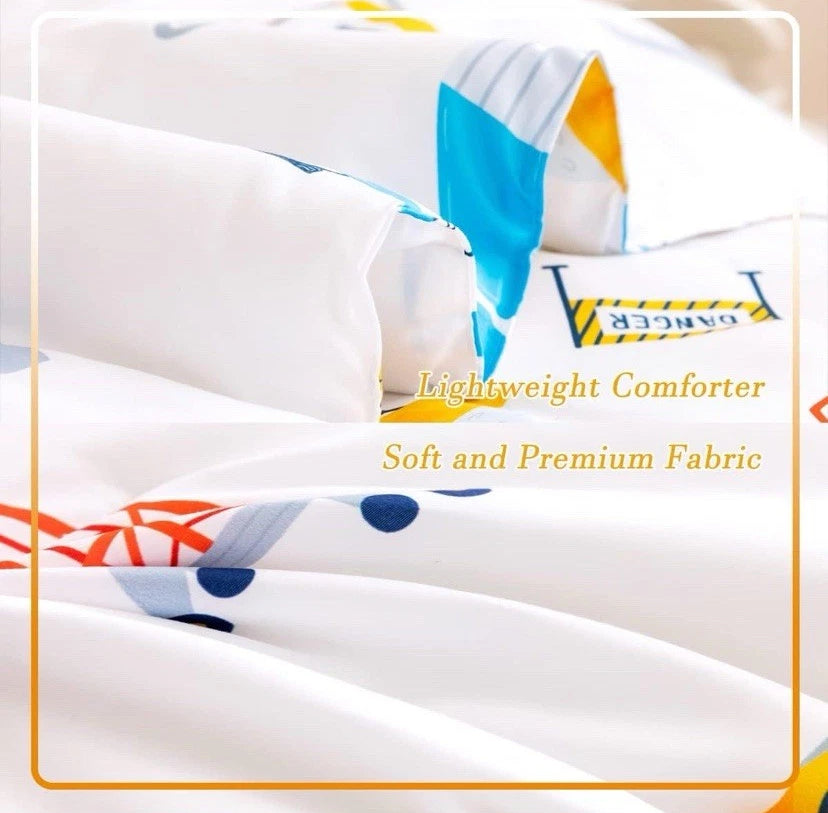NEW- Perfemet 4 Piece Construction Toddler Bedding Set Excavator Truck Boy