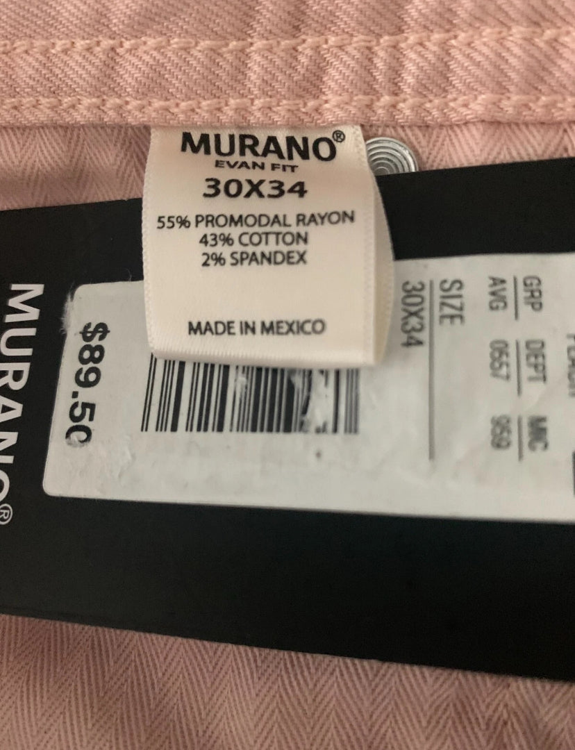 NEW 30 x 34 Mens Murano Avant Garden Evan Extra Slim Fit Flat Pants Peach $90