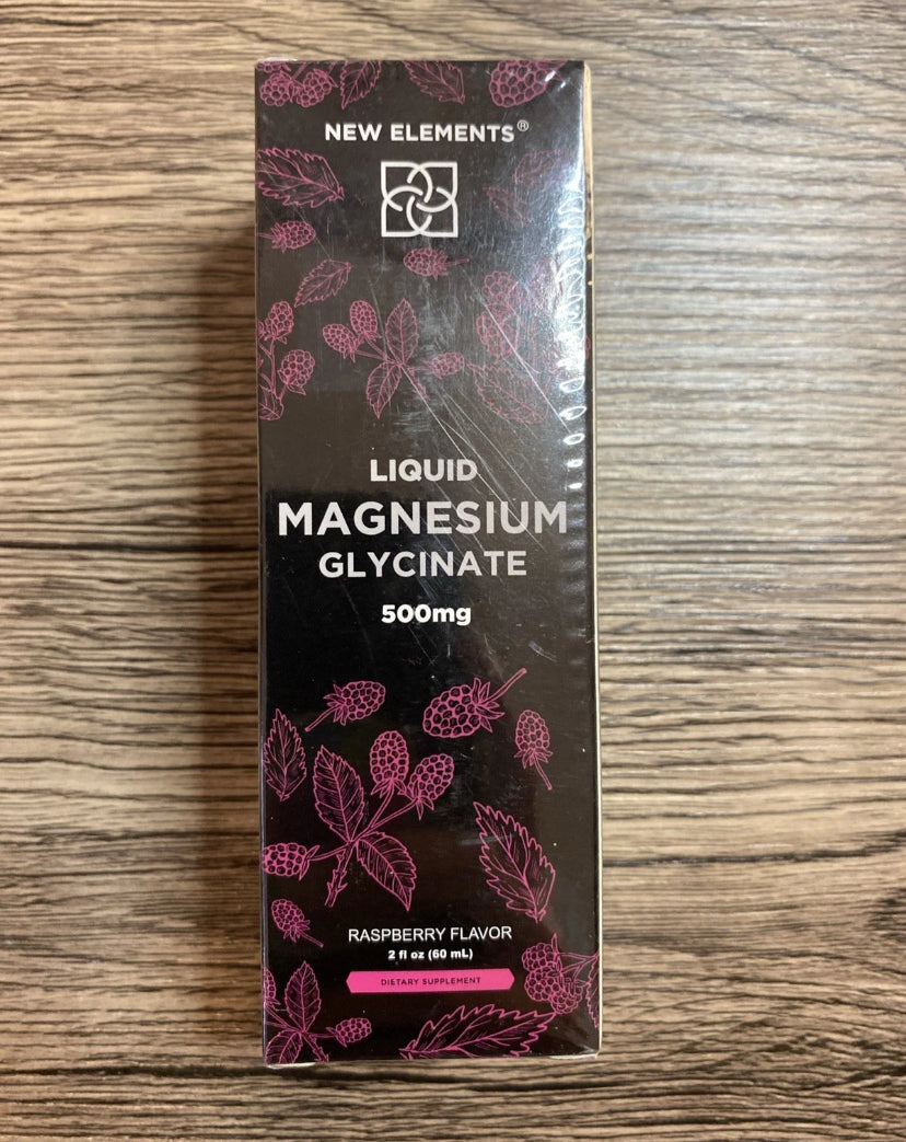 NEW-New Elements Liquid Magnesium Glycinate Supplement 500mg forAdults Raspbery