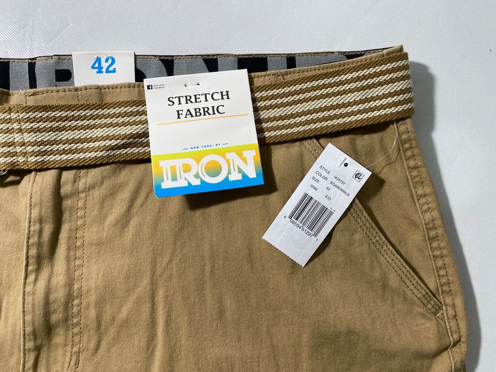 NEW Mens Size 42 Iron Co. Cargo Short Cotton Blend 9"I W/ Cloth Belt Boardwalk