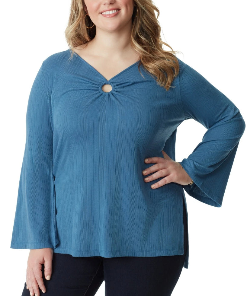 NEW Jessica Simpson Plus Size 2X Keyhole Bell-S Ribbed Tunic Top Sargass Sea $70