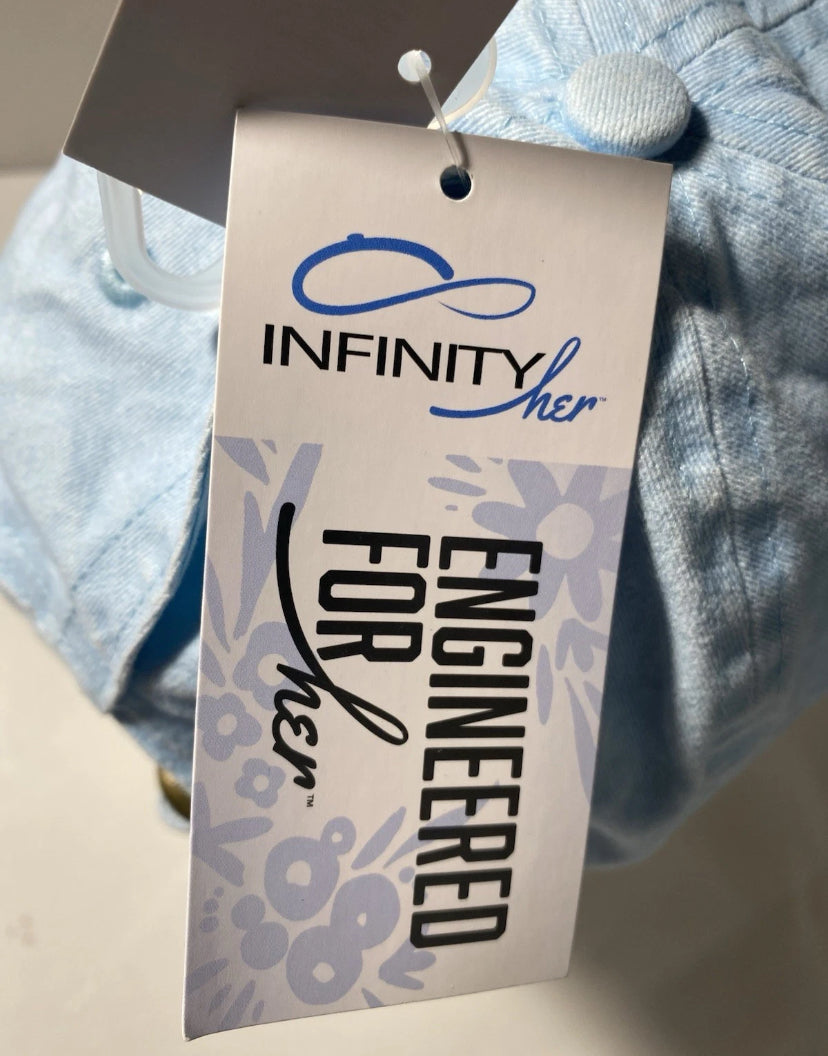 New - Womens Infinity For Her Flower Adjustable Hat Ponytail Opening Baby Blue