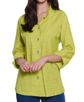 NEW Plus Sz 1X Ali Miles Wire Collar 3/4 Sleeve Button Front Tunic Citron Blouse