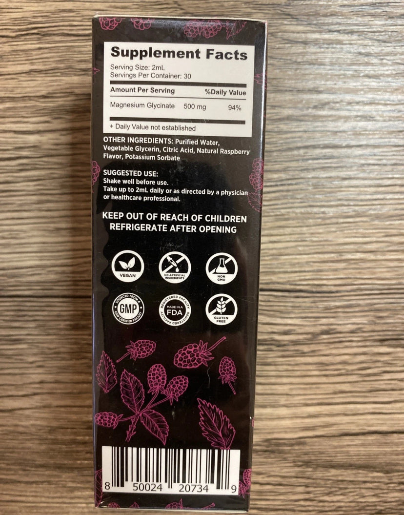 NEW-New Elements Liquid Magnesium Glycinate Supplement 500mg forAdults Raspbery
