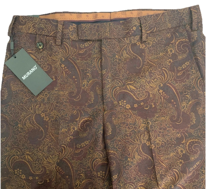 NEW 31 x 30 Men's Murano Evan  Slim Fit Dress Pants Burgandy Paisley MSRP $98