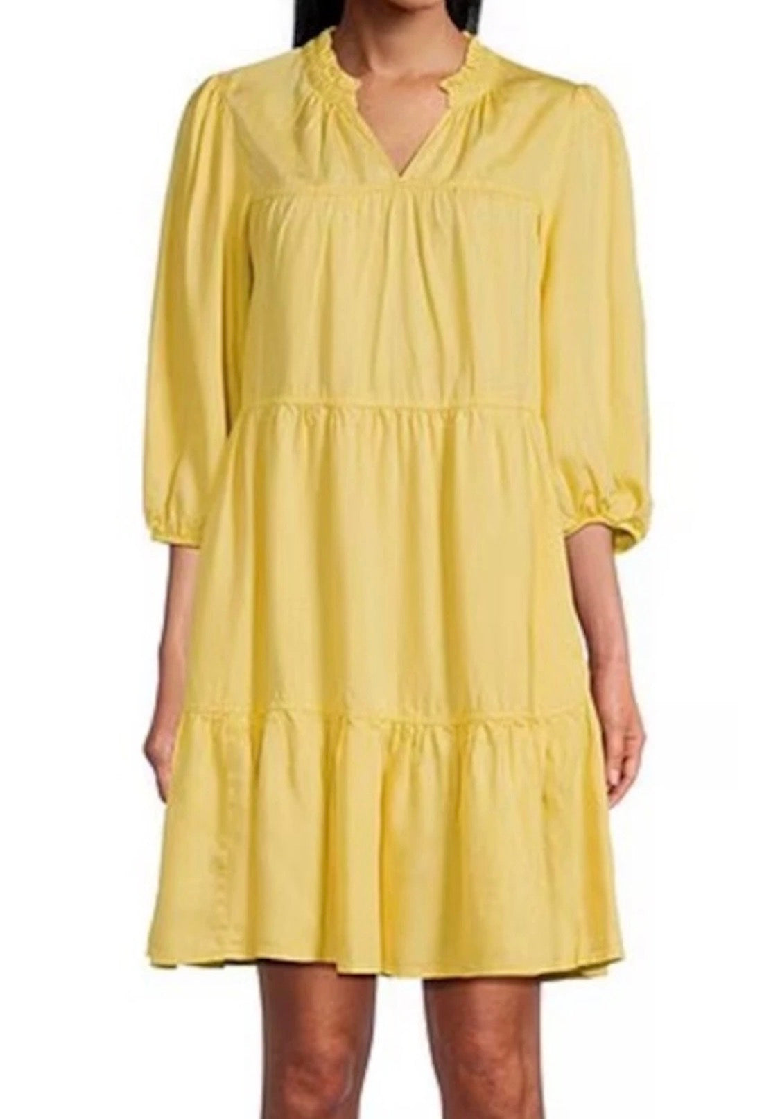 NEW Plus Size 3X Nurture by Westbound 3/4 Sleeve Tiered Short Dress Yellow $89