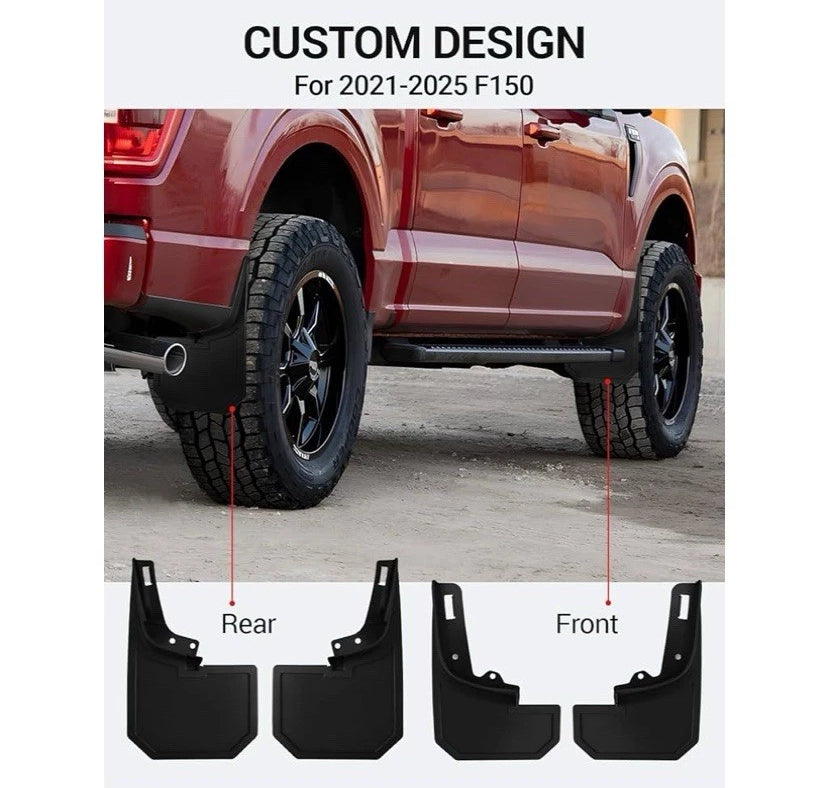 NEW- Mud Flaps For Ford 150 2021 - 2025 Front & Rear 4 Piece Black Mud Guards