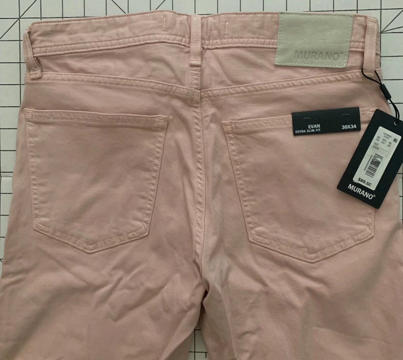 NEW 30 x 34 Mens Murano Avant Garden Evan Extra Slim Fit Flat Pants Peach $90