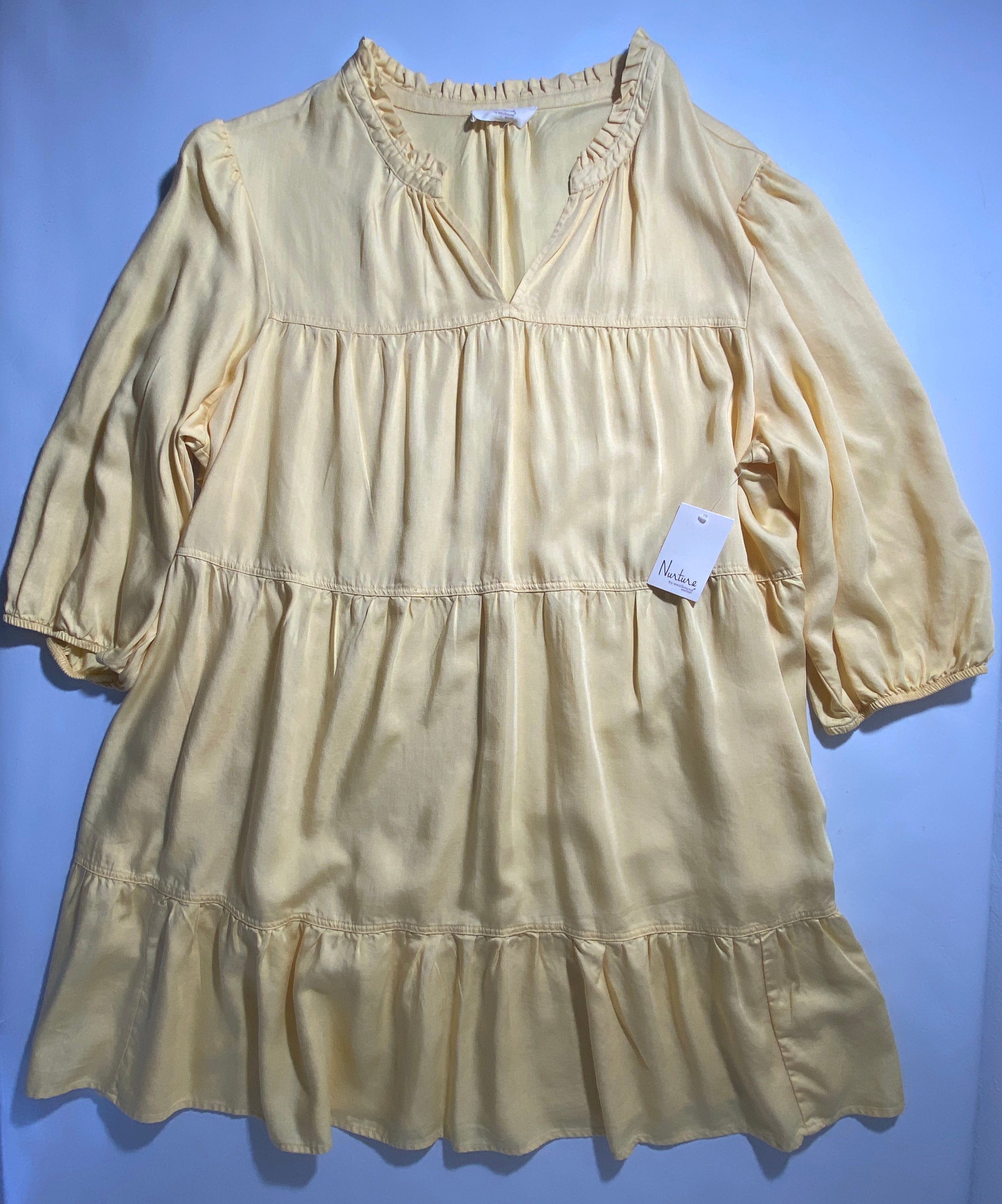 NEW Plus Size 3X Nurture by Westbound 3/4 Sleeve Tiered Short Dress Yellow $89