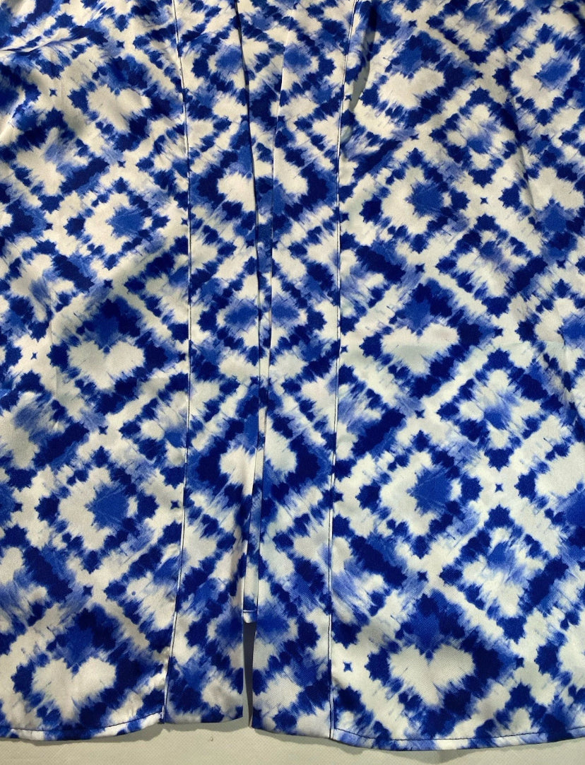 NEW Size S Slim Factor Investments Royal Tie Dye Open 3/4 Sleev Kimono $79
