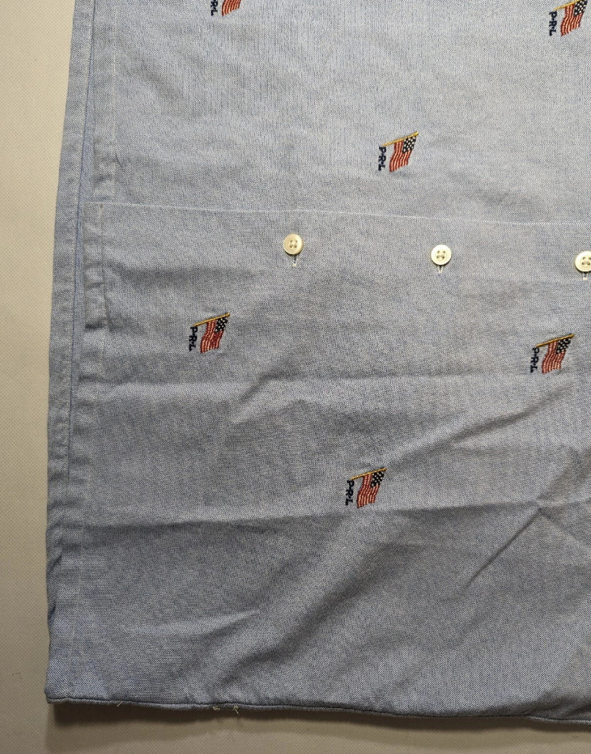 NEW- Mens Size S Polo Ralph Lauren Americana Flag Button Front Shirt Cotton Blue