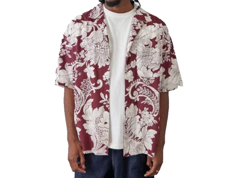 NEW- Size M Mens BDG Short Sleeve Button Down Shirt Cotton Maroon Paisley