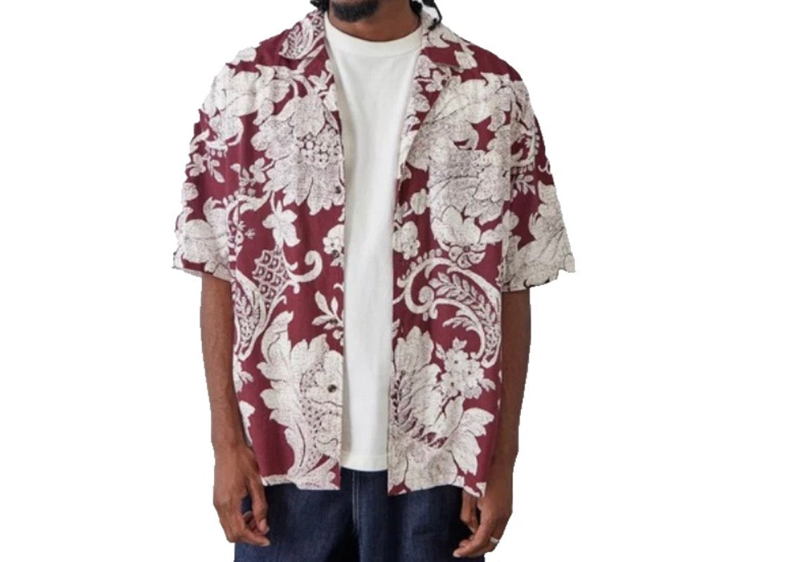 NEW- Size M Mens BDG Short Sleeve Button Down Shirt Cotton Maroon Paisley