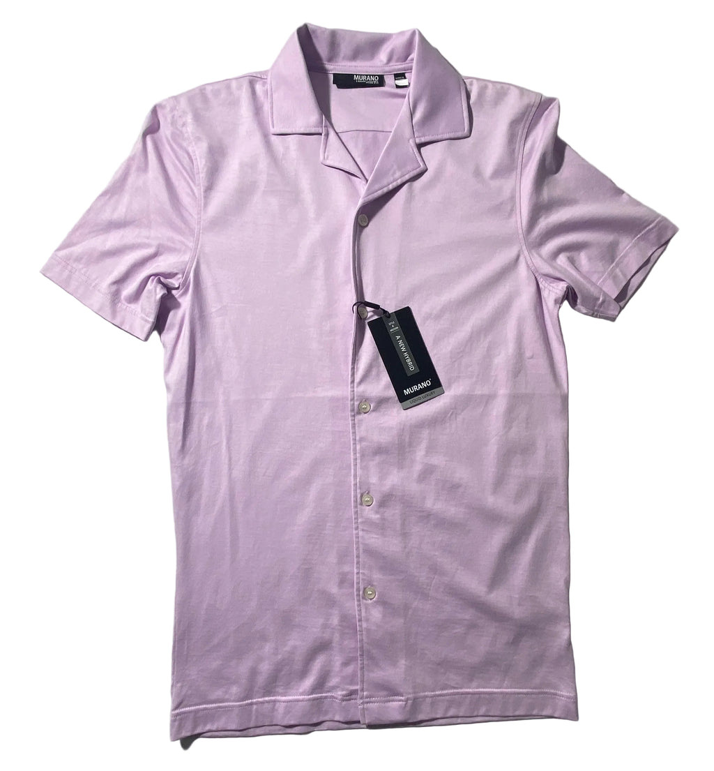 NEW Size S Mens Murano Short Sleeve Button Front Shirt Slim Fit Cotton Lilac $80