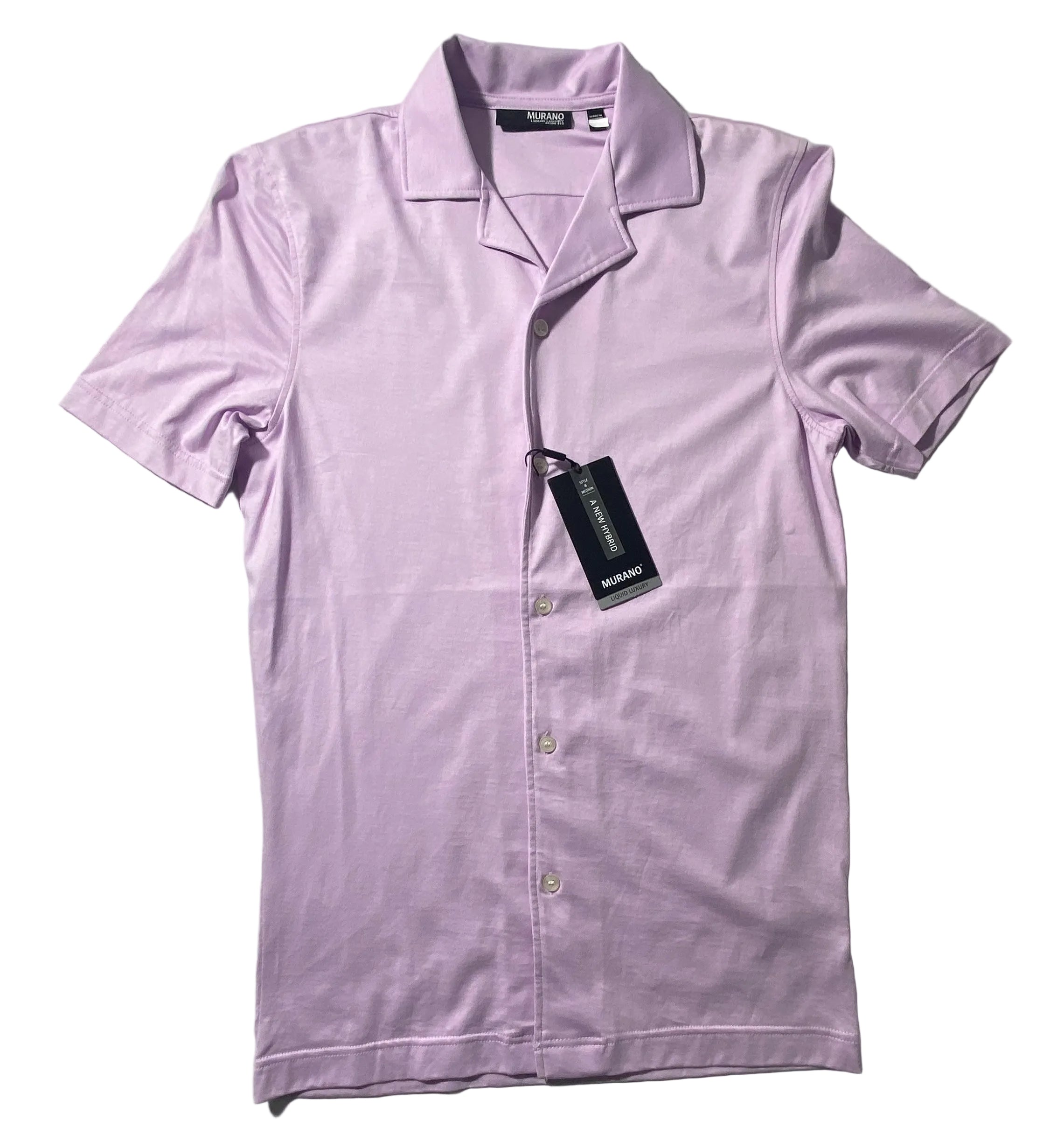 NEW Size S Mens Murano Short Sleeve Button Front Shirt Slim Fit Cotton Lilac $80