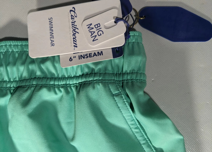 NEW Big Mens 4XB Roundtree & Yorke Caribbean Swim Trunks Quick Dry 6"I Aqua