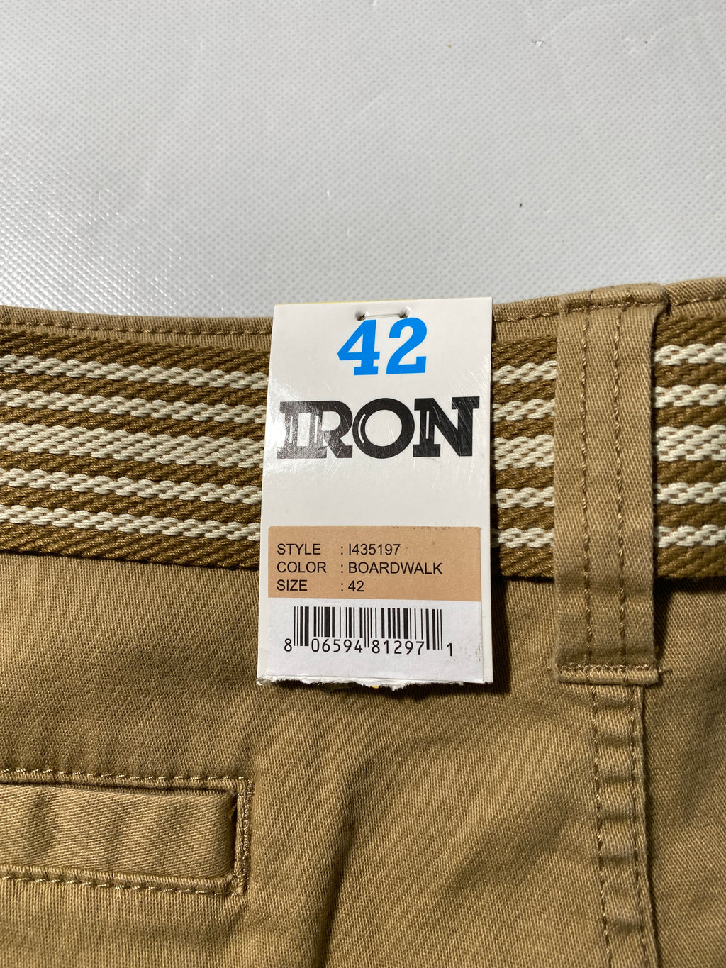 NEW Mens Size 42 Iron Co. Cargo Short Cotton Blend 9"I W/ Cloth Belt Boardwalk