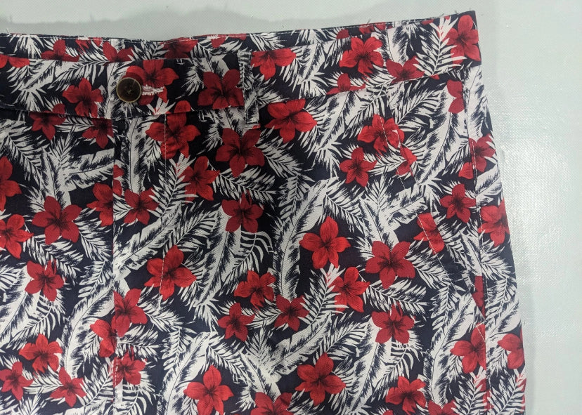 NEW Size 42 Men's R&Y Caribbean Chino Shorts 8"I Lyocell Blend Red Floral