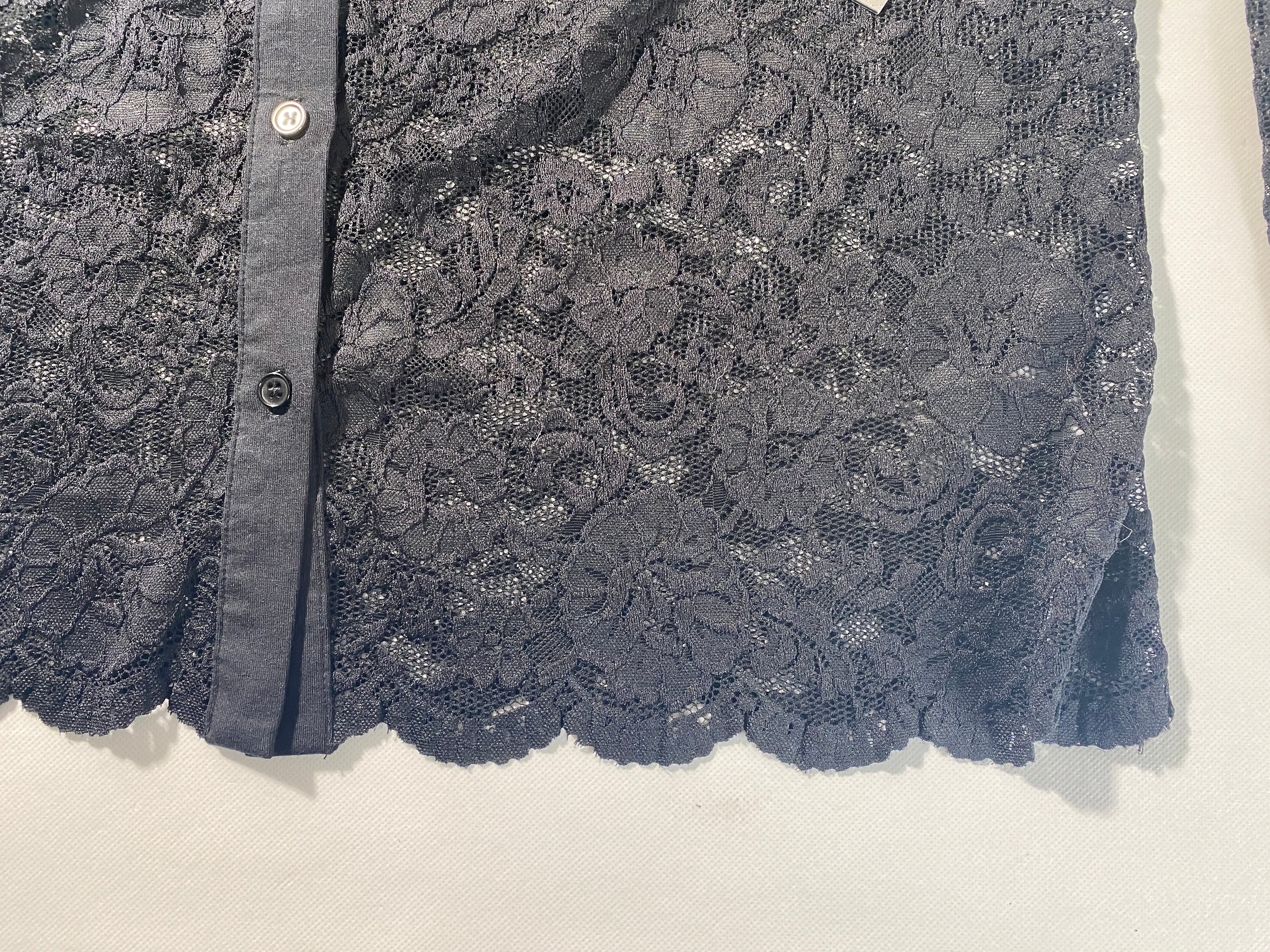 NEW Plus Size 1X Vince Camuto Black Floral Lace Button Front Black Blouse $109
