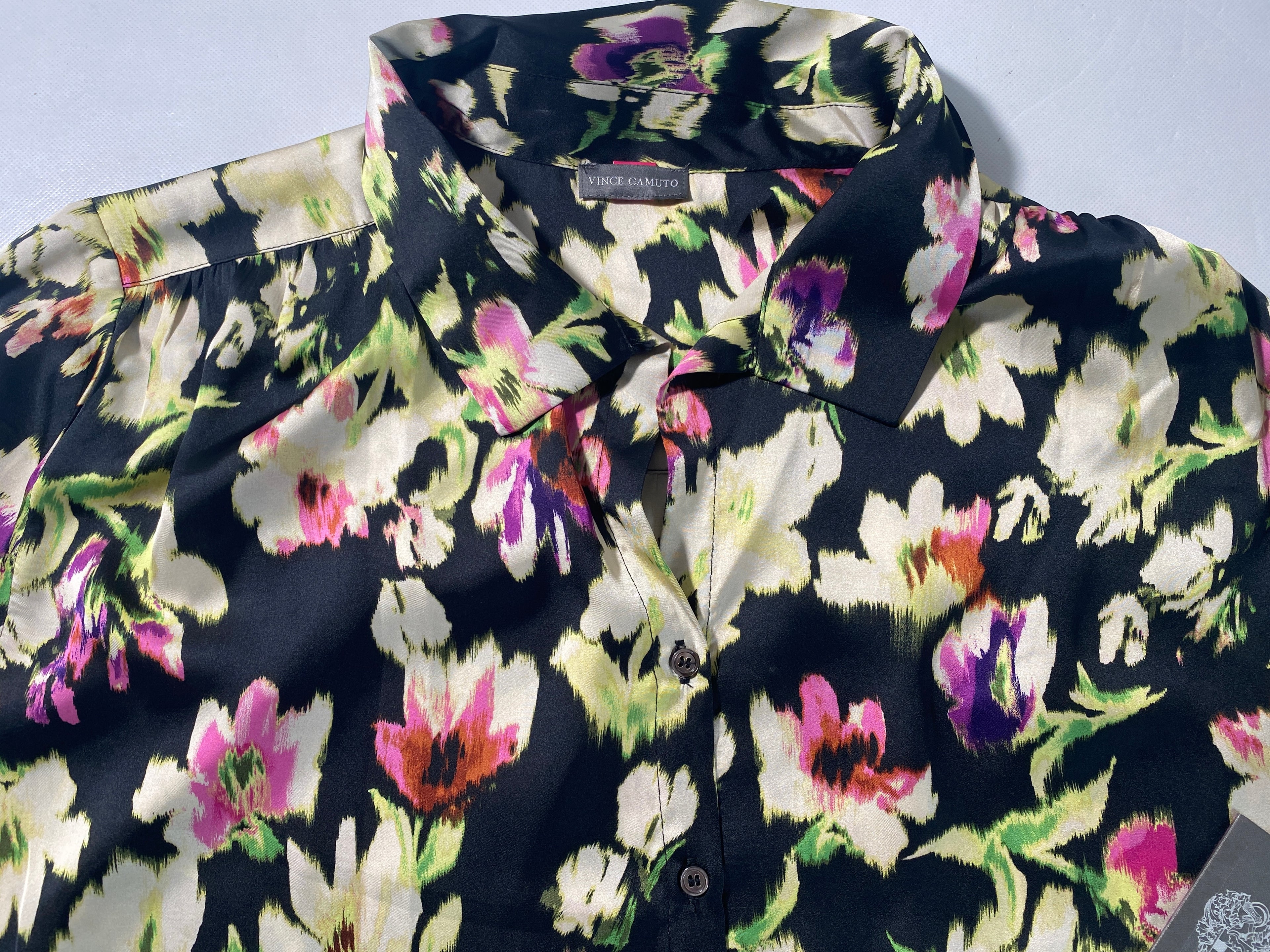 NEW Plus Size 1X Vince Camuto Paradise Chic Black Floral Button Front Blouse $99