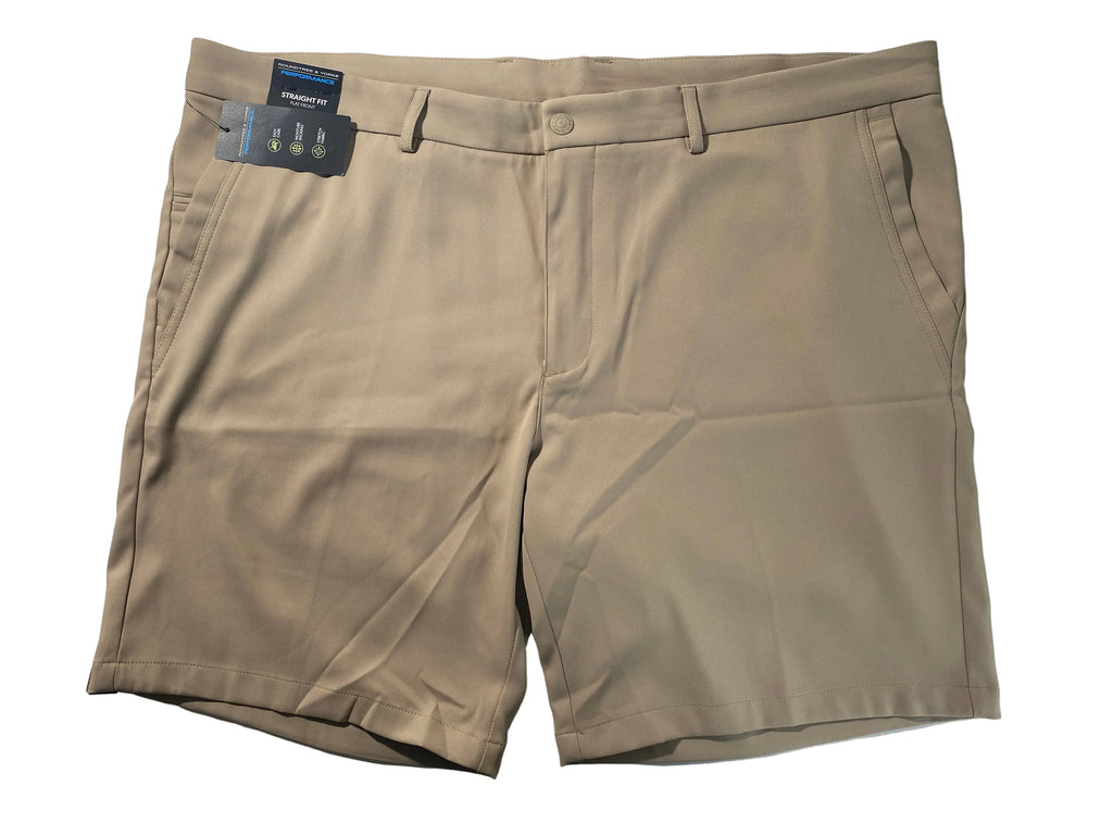 NEW Size 42 Mens Roundtree & Yorke Performance Chino Flat Shorts 8"I Khaki $50