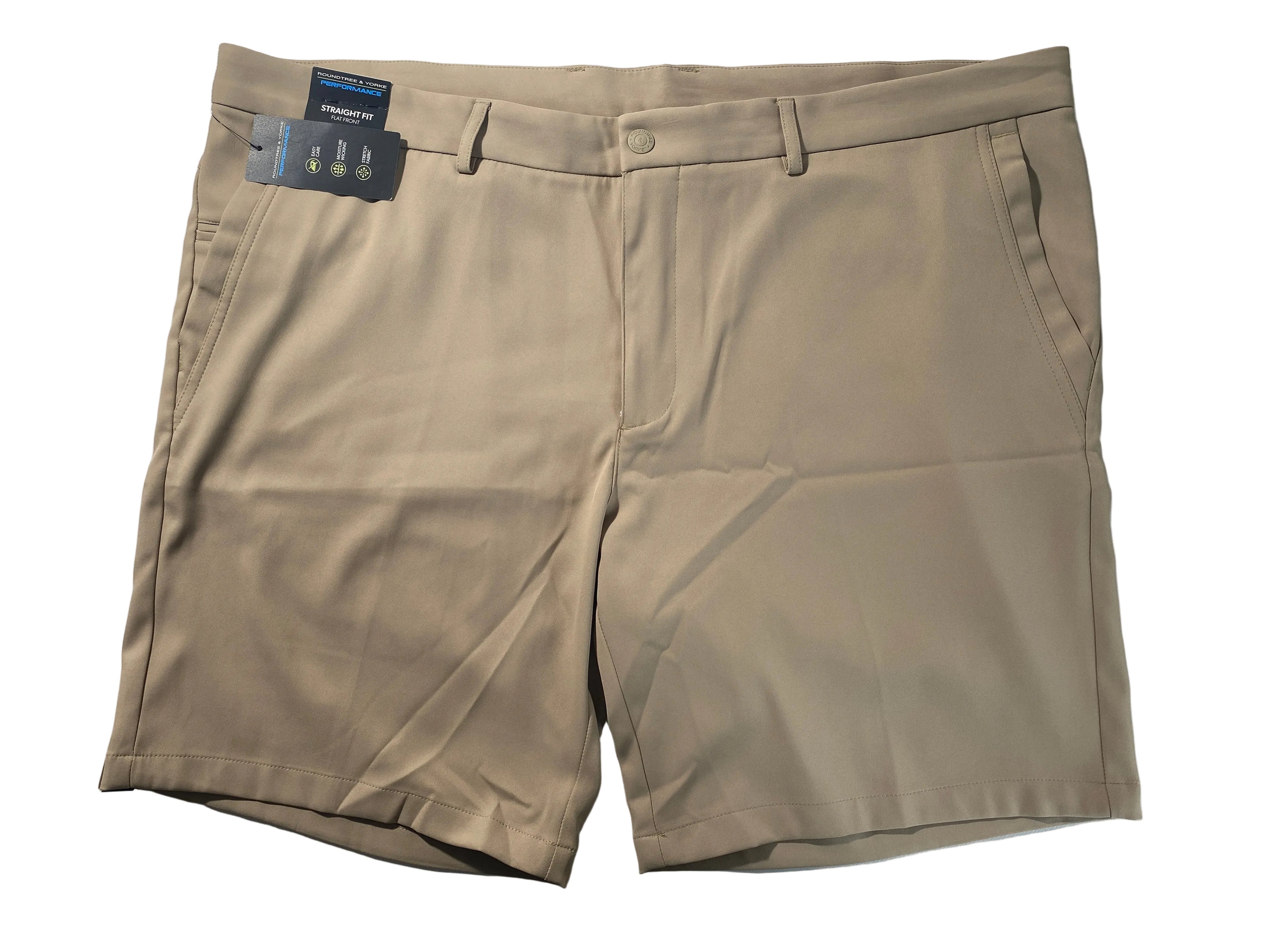 NEW Size 42 Mens Roundtree & Yorke Performance Chino Flat Shorts 8"I Khaki $50