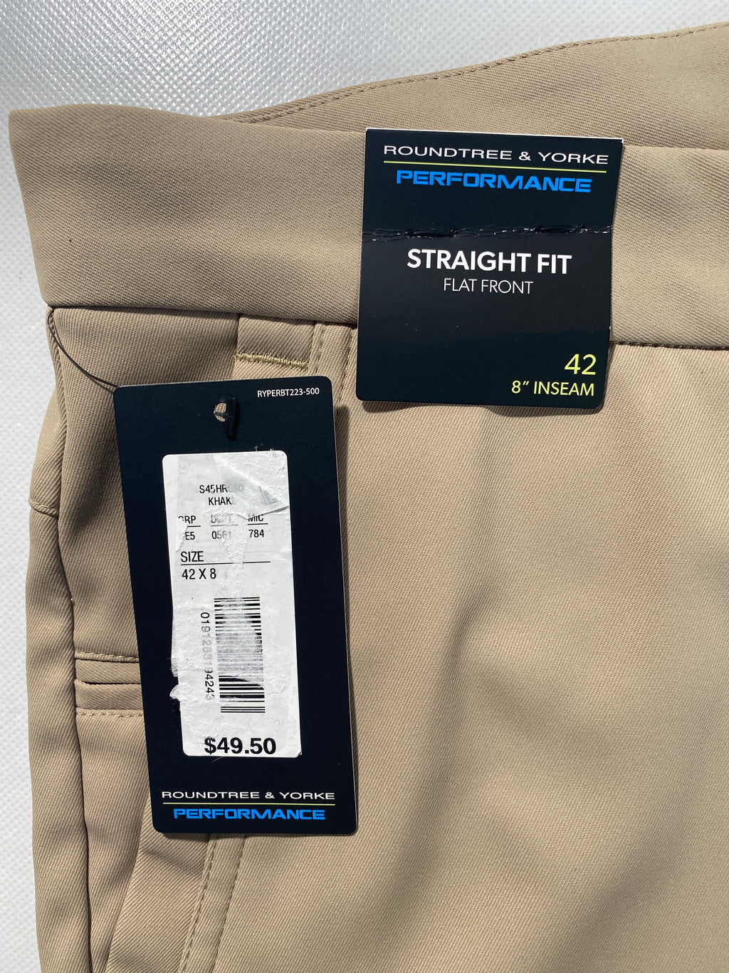 NEW Size 42 Mens Roundtree & Yorke Performance Chino Flat Shorts 8"I Khaki $50