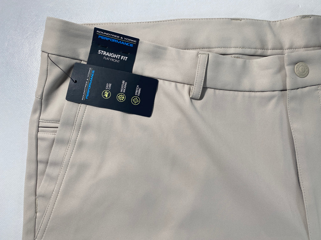 NEW Size 42 Mens Roundtree & Yorke Performance Chino Flat Shorts 8"I Stone $50