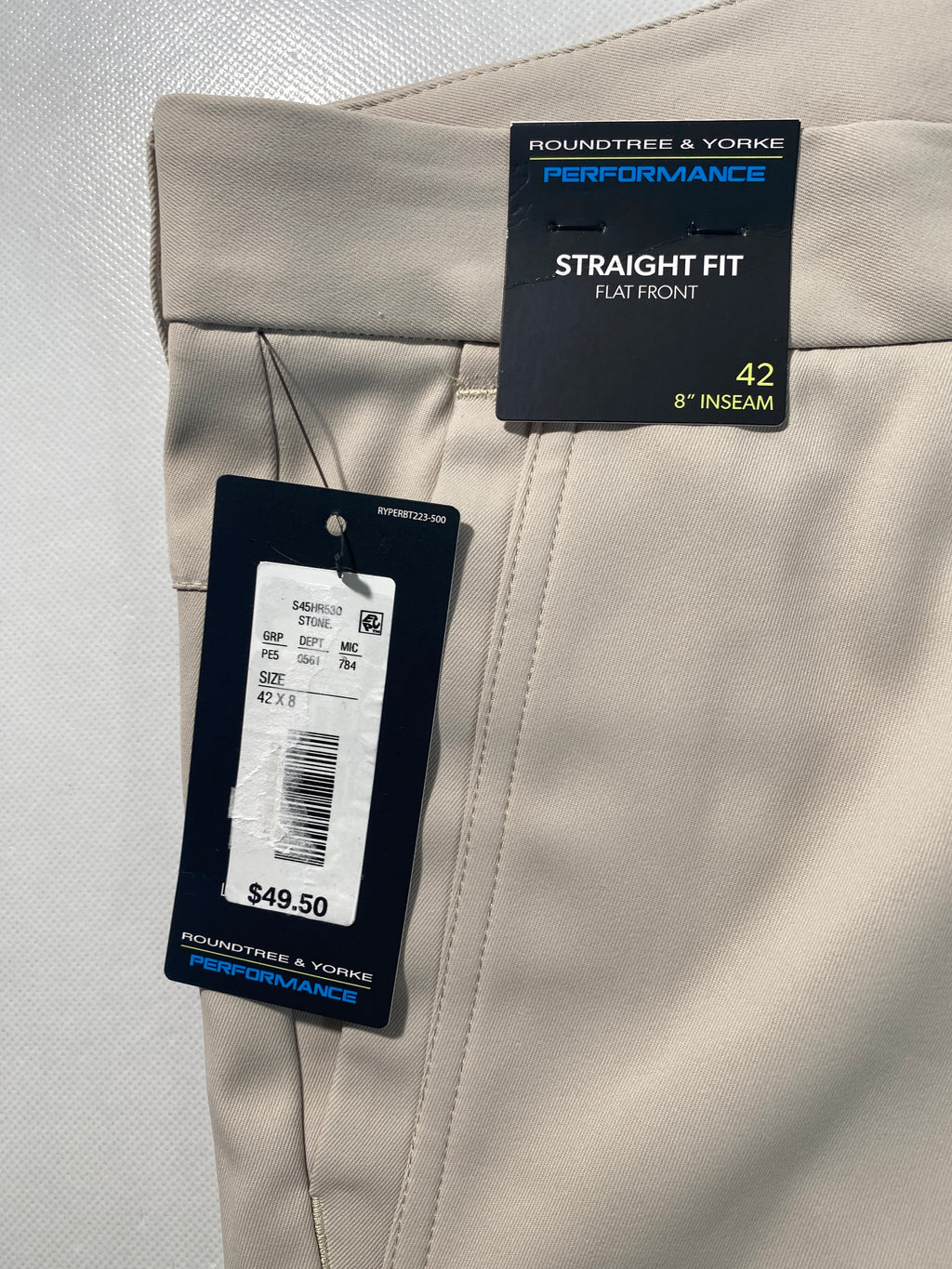 NEW Size 42 Mens Roundtree & Yorke Performance Chino Flat Shorts 8"I Stone $50