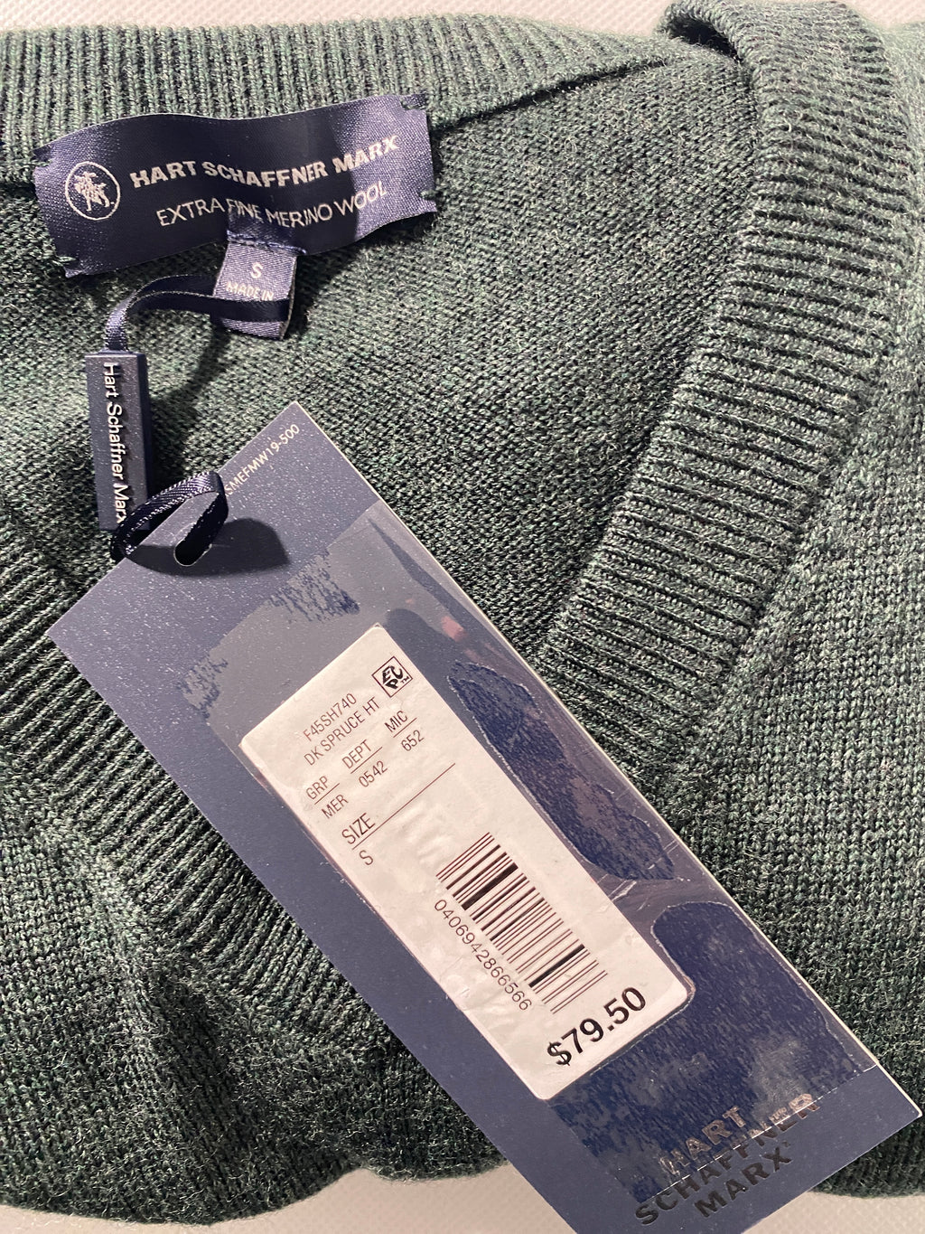 NEW Size S Mens Hart Schaffner Marx Sweater Vest Merino Wool Dark Spruce $80