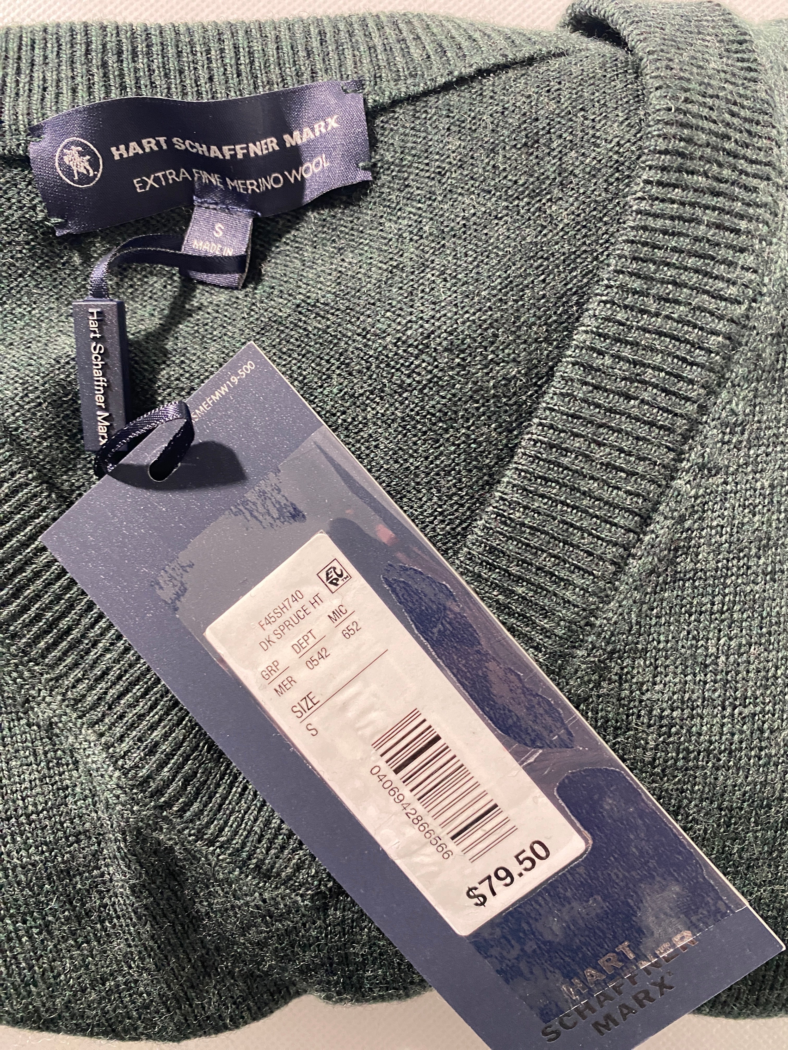 NEW Size S Mens Hart Schaffner Marx Sweater Vest Merino Wool Dark Spruce $80