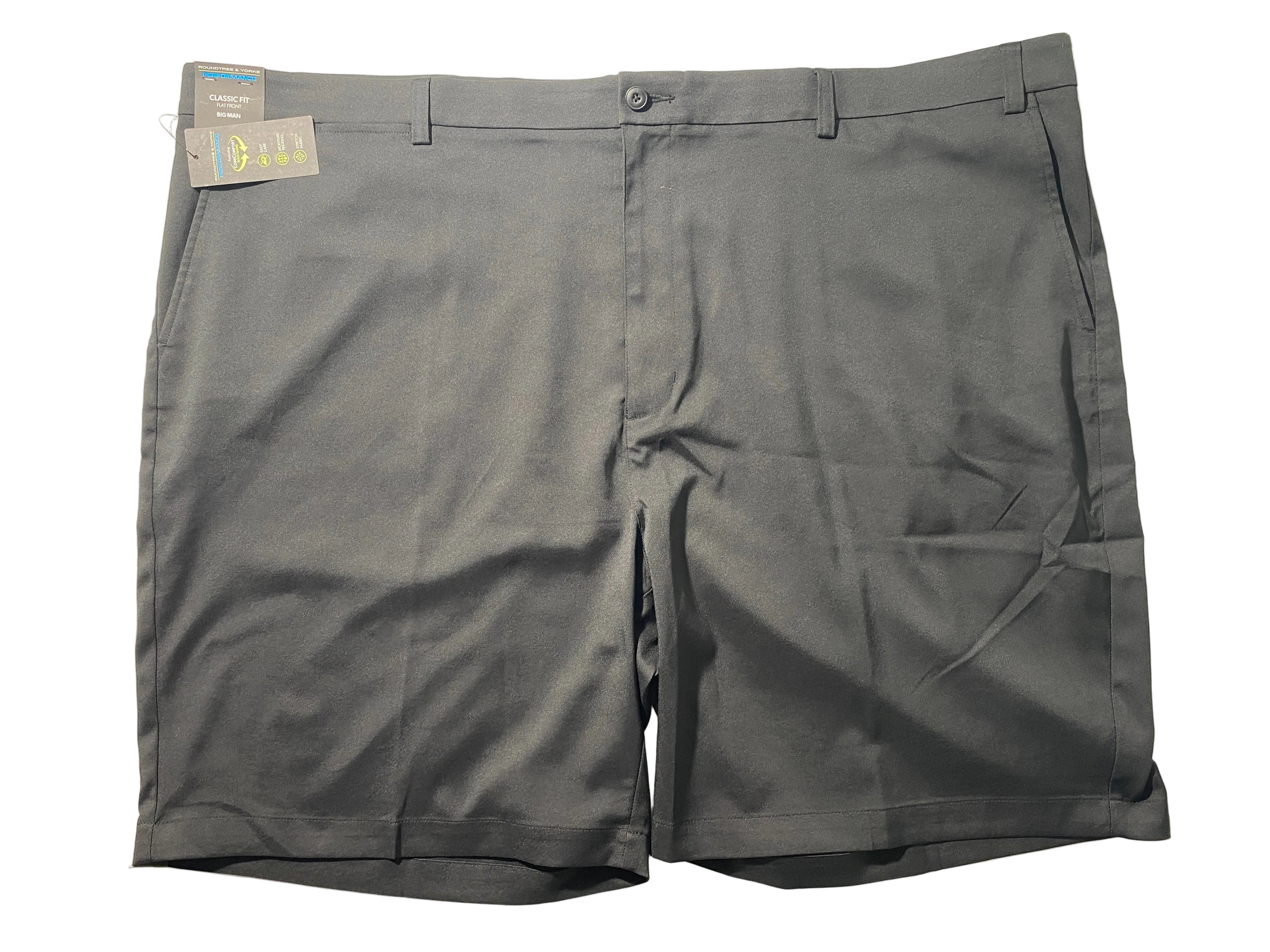 NEW Size 52 Big Mens Roundtree & Yorke Performance Chino Flat Shorts 9I Caviar