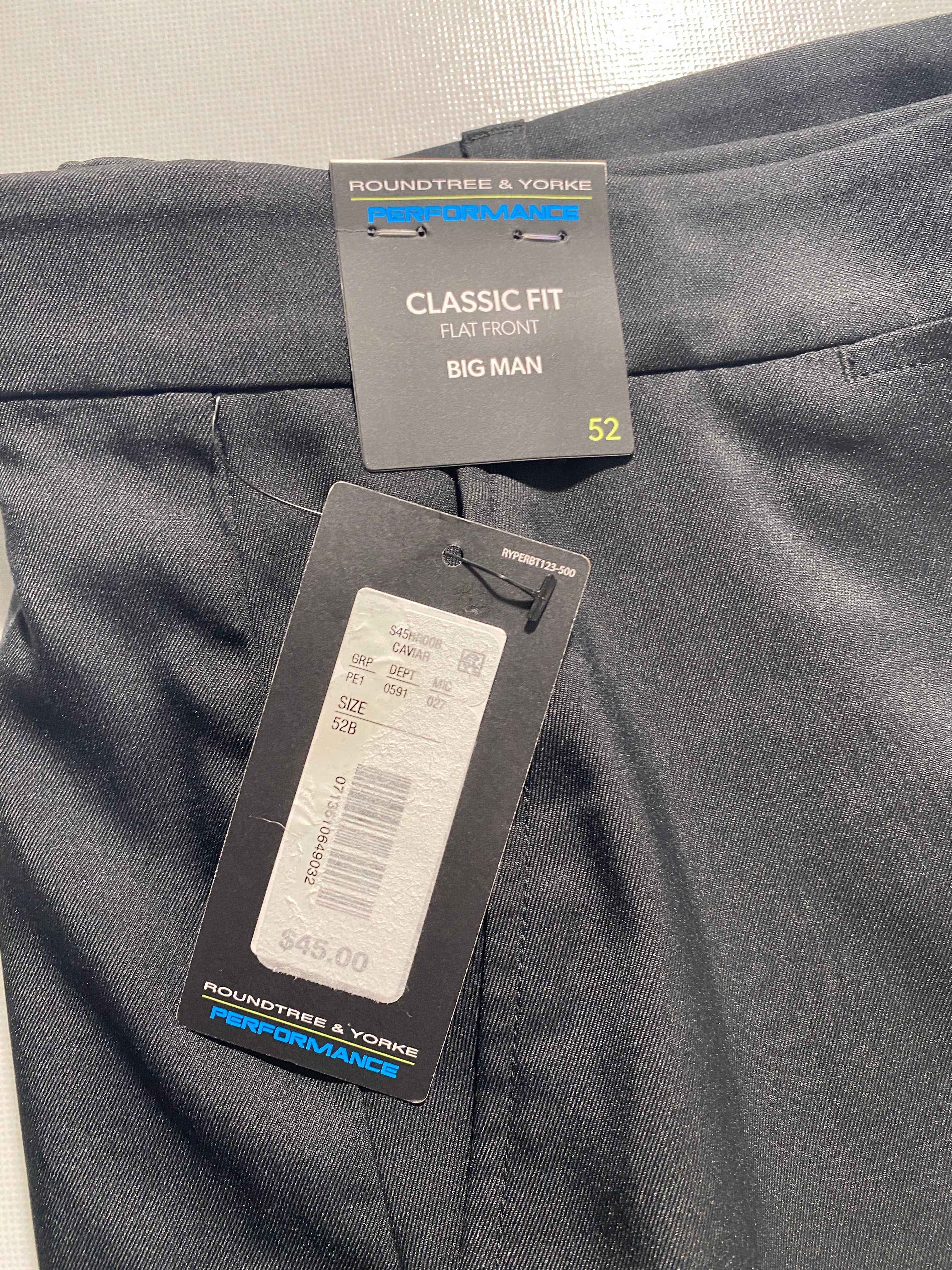 NEW Size 52 Big Mens Roundtree & Yorke Performance Chino Flat Shorts 9I Caviar